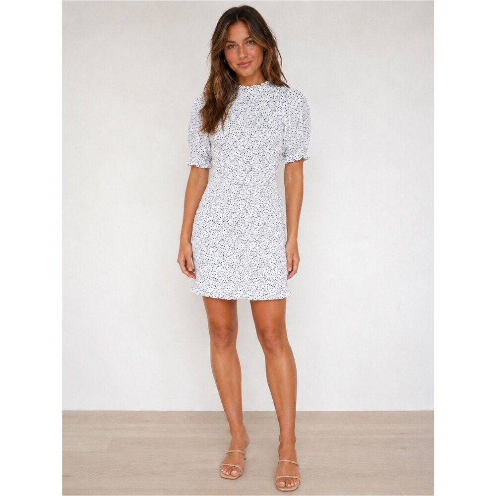 J.Crew Puff Sleeve Smocked Mini Dress Women’s S Blue White Dot Cotton BI624
